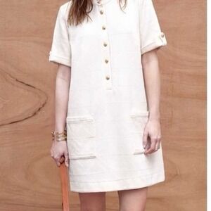 Sezane Cream Midi Dress with Gold Buttons